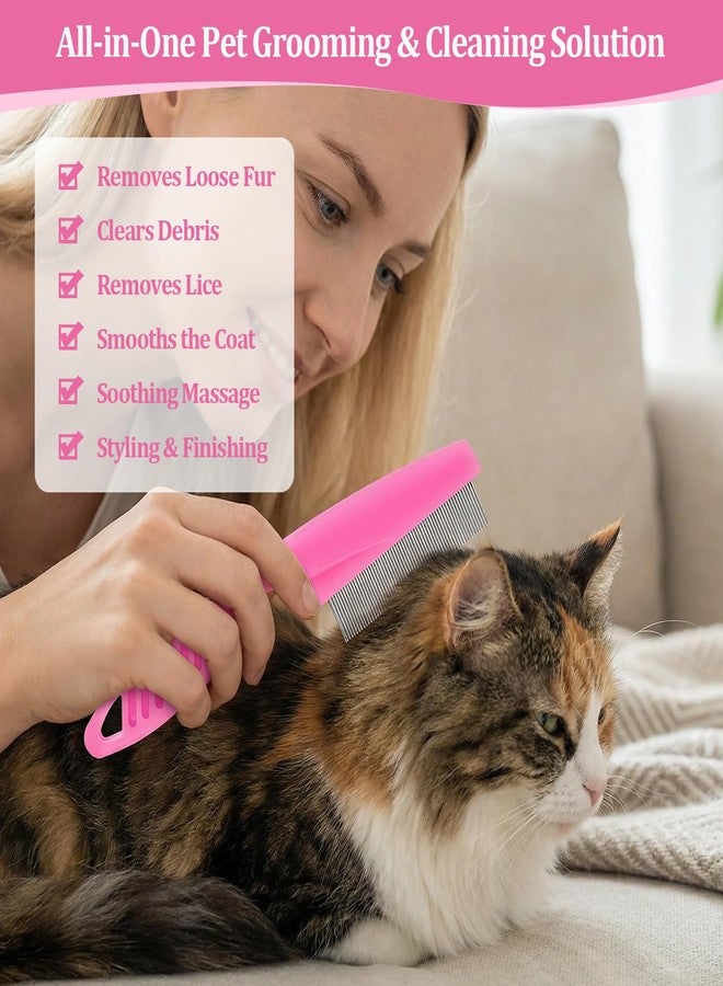 Creztail 6 Pack Pet Grooming Combs, Stainless Steel Dog and Cat Grooming Combs with Rounded Teeth, Double-Sided Professional Pet Tear Stain Remover for Small, Medium, and Large Pets (Pink) - Image 4